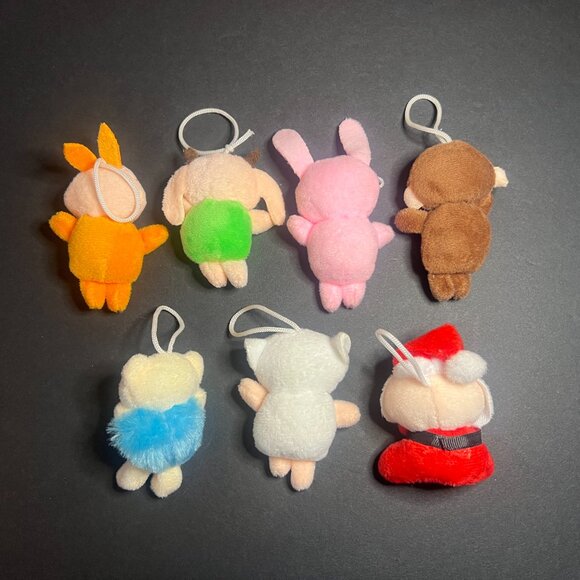 Lot of 7 Miniature Cute Plush Animals & Santa Claus Hanging Keychain Ornaments - Picture 4 of 4